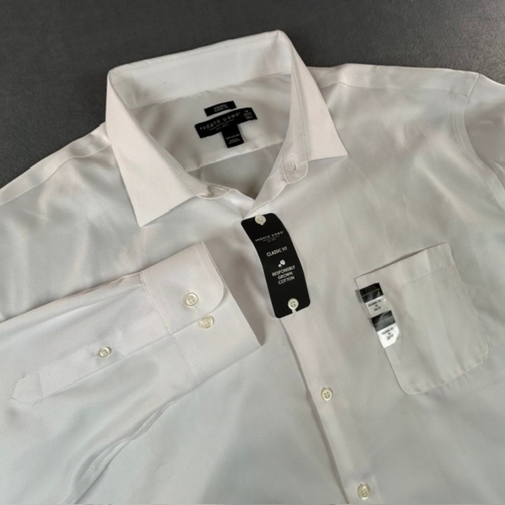 NWT Pronto Uomo Men's White Classic Fit Queen's Oxford Dress Shirt 19 36/37